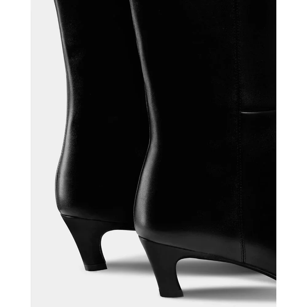 🆕Women Black-wide Calf Polyurethane Over the Knee Pointed Toe Block Heel Boot